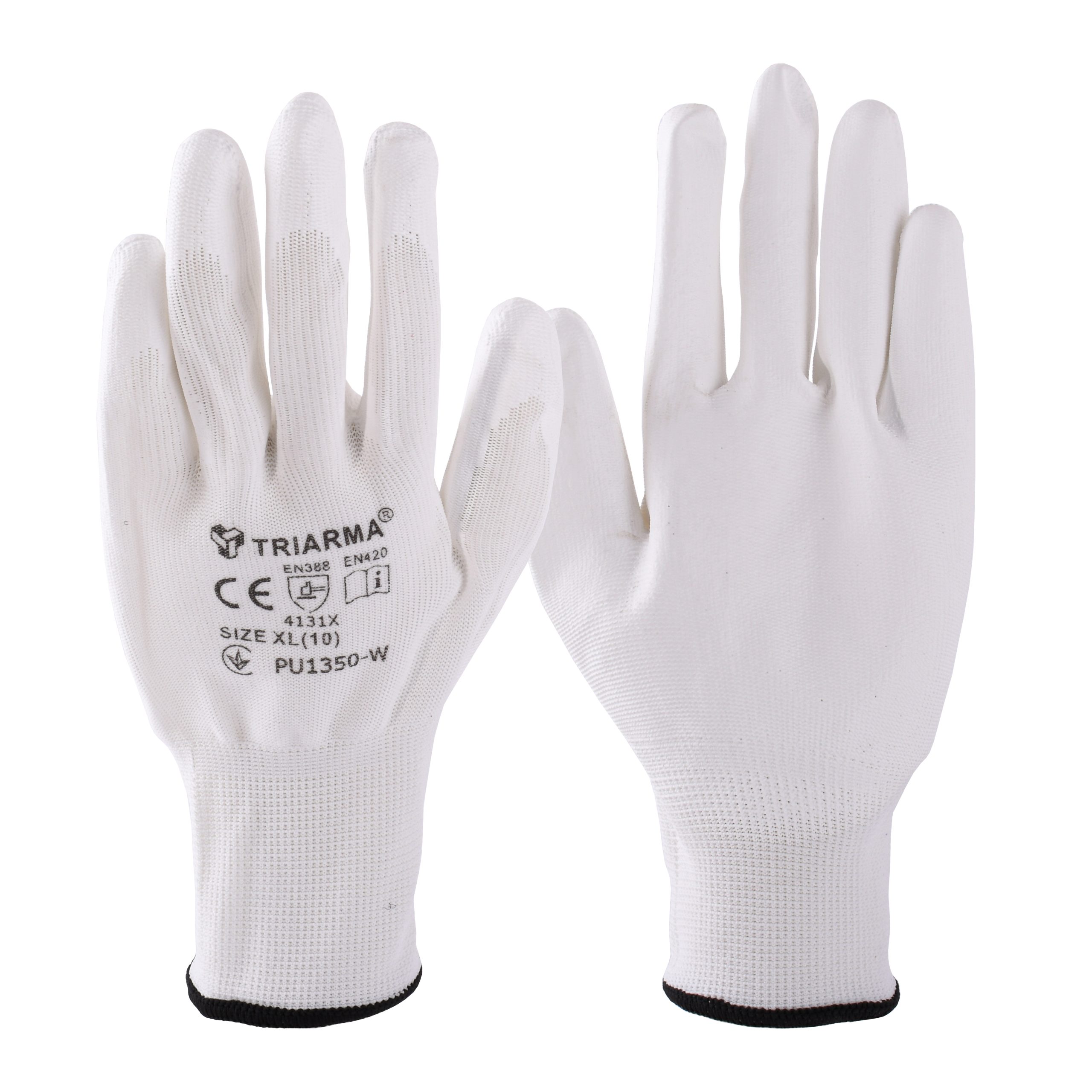 TRIARMA polyester gloves with PU coating PU1350-W (white color) - TRIARMA